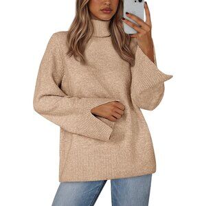Versatile Women's Turtleneck Sweater - Elegant Khaki for Fall/Winter 2025
